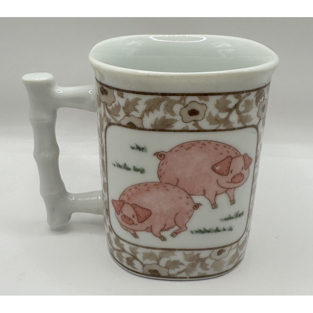Vintage Tajimi Ceramic Floral Pig Mug Coffee Cup
